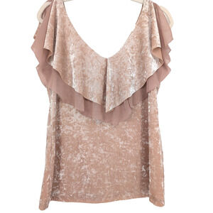 Blush Pink Velvet Chiffon Balletcore Coquette Soft Girl Sheer Layered Ruffle Top